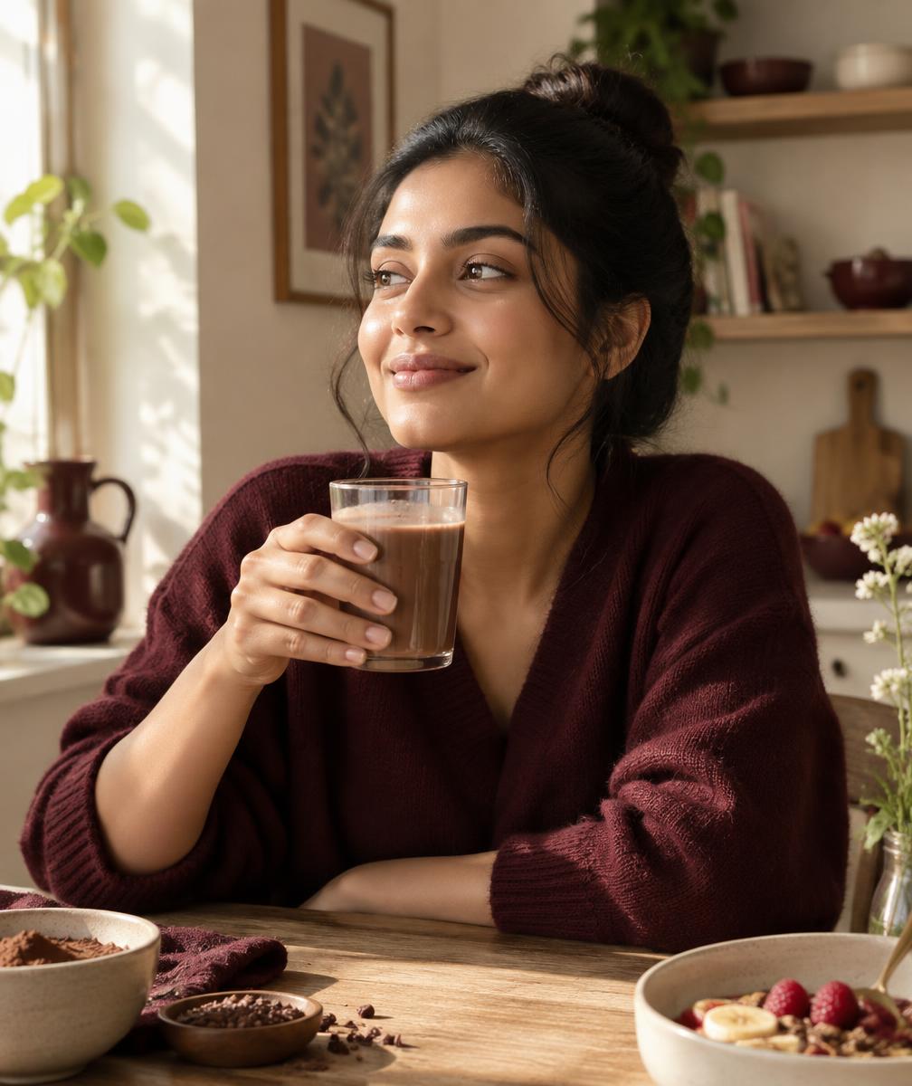 A quiet moment with a chocolate drink at home
